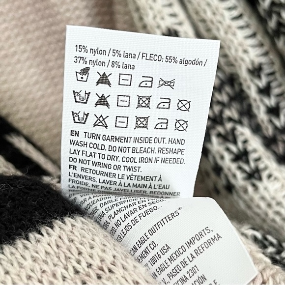 American Eagle Wool Blend Open Waterfall Fringe‎ Cardigan Aztec Tan Black Medium - Picture 10 of 10